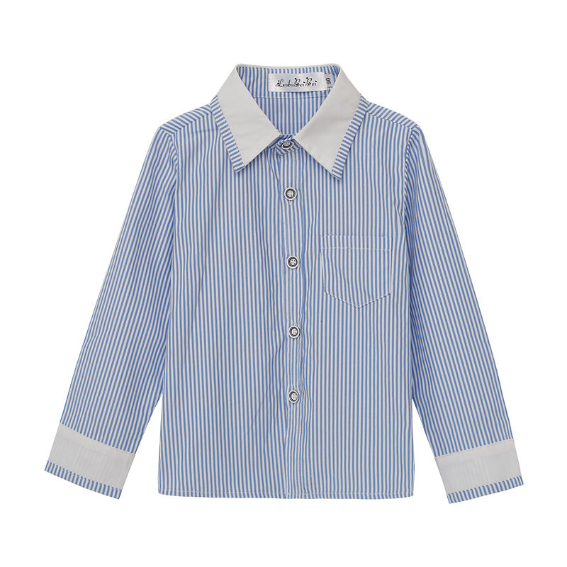 Children's Korean Style Striped Bottoming Thickened Solid Color Long Children's Shirt