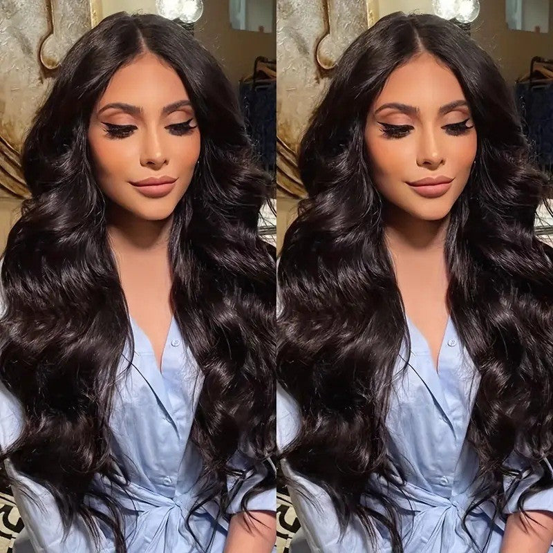 Women's Front Lace Synthetic Wigs Black Medium Curly Wig Long Curls