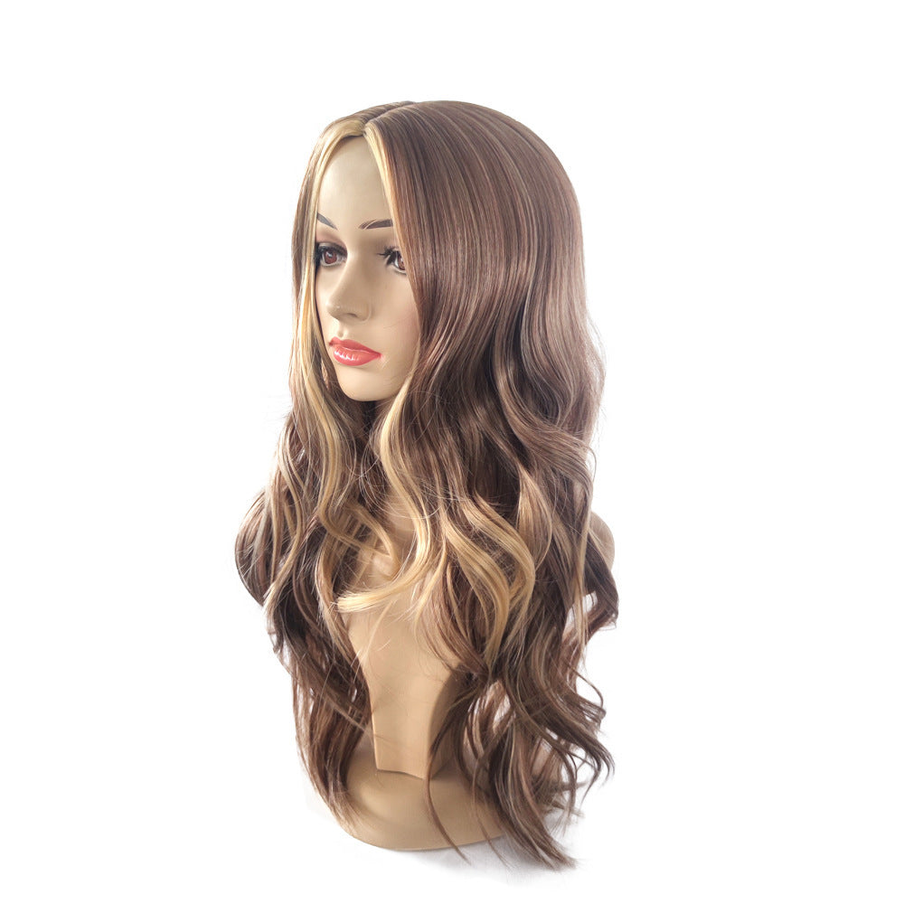 Natural Highlight Big Wave Bangs Curly Wig Long Curls