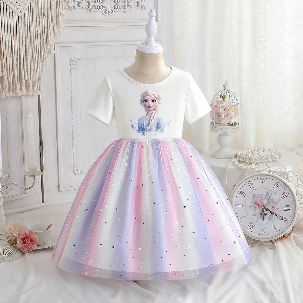 Children's Summer Short Sleeve Clothing Gauze Princess Skirt Frozen Children's Dress
