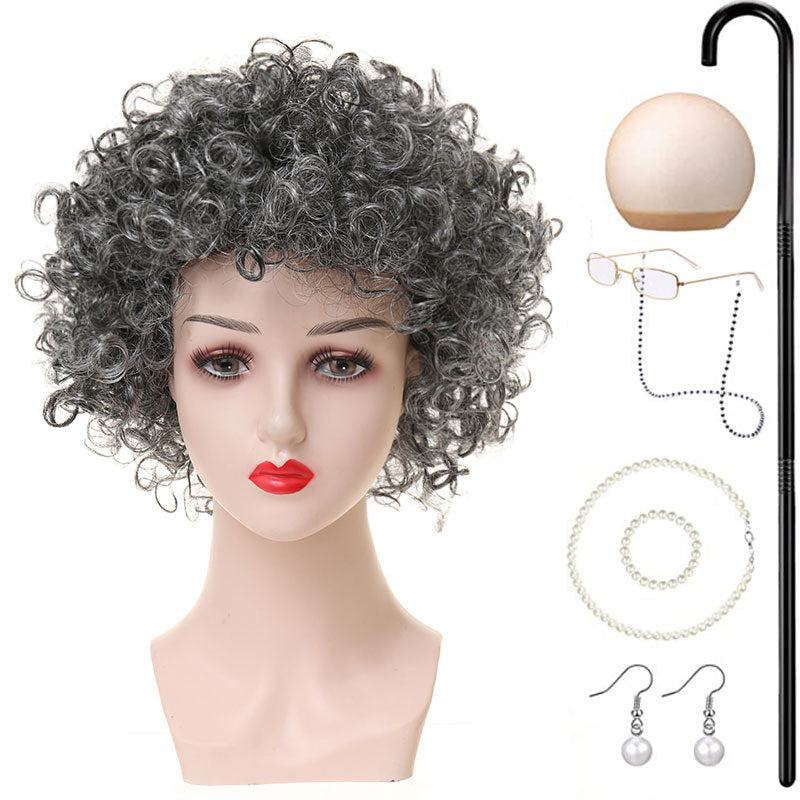 Grandma Gray Old Lady Holiday Dress Up Cos Wig