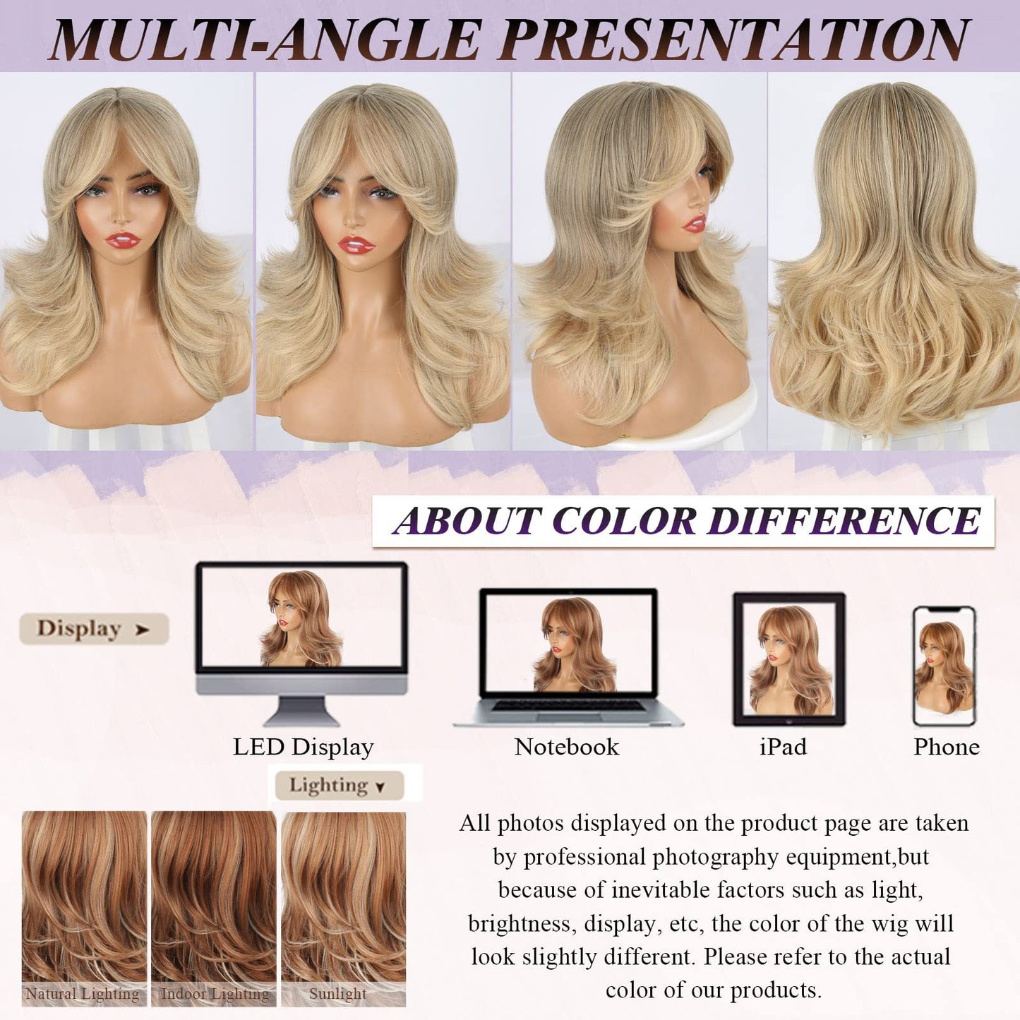 Female Curly Hair Bangs Golden Sheath Wig Long Curls