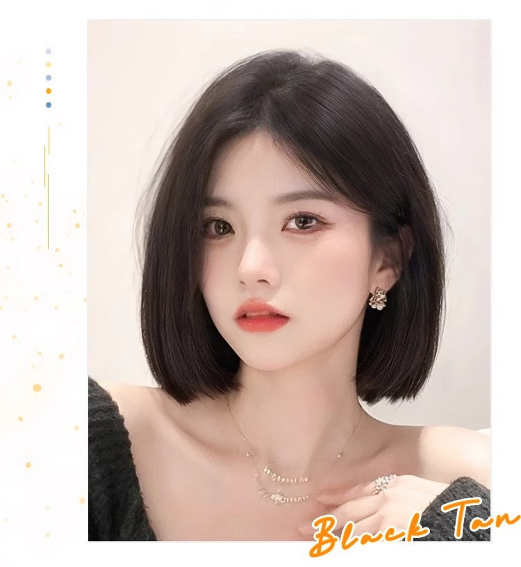 Women's Cut Mid-length Natural Summer Thin Bangs Wig Short Straight Hair