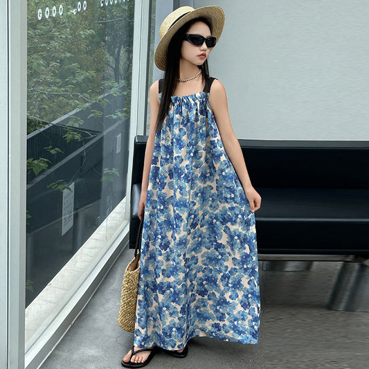 Children's Large Long Holiday Beach Floral Halter Skirt Children's Dress
