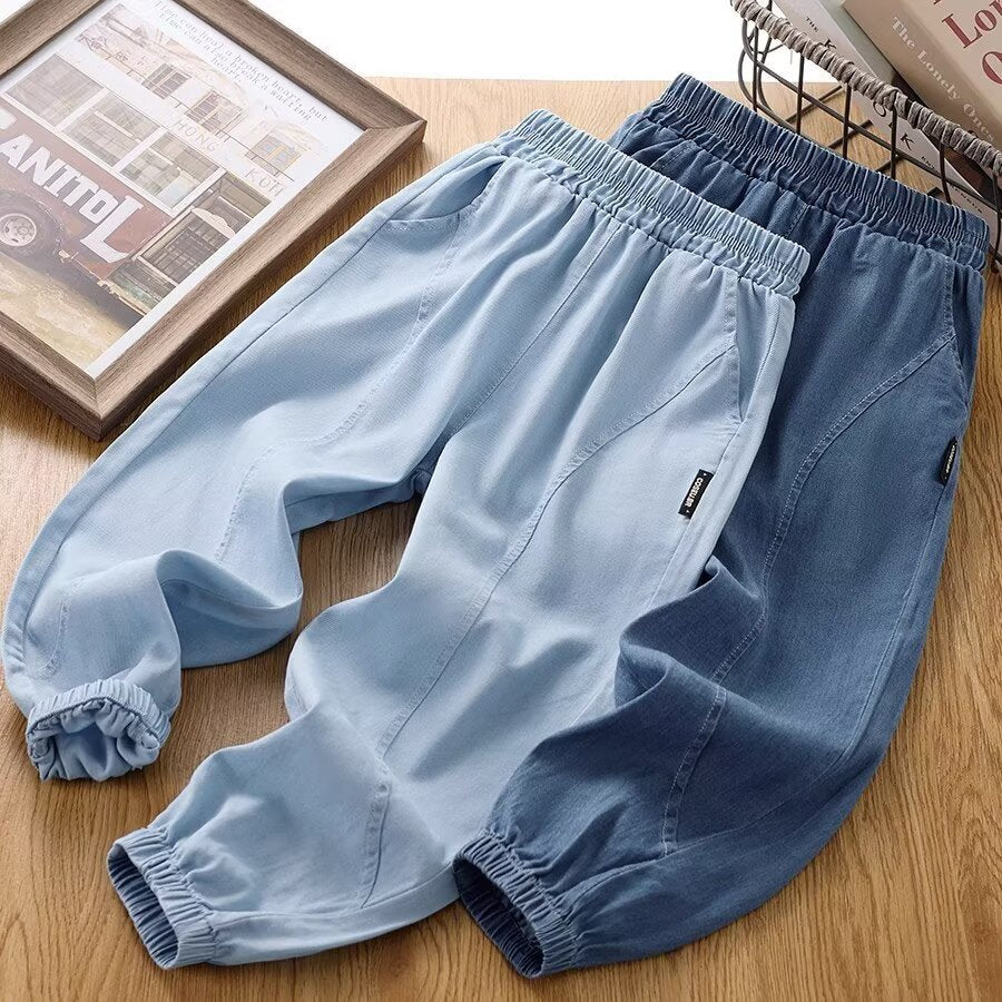 Children's Boy's Thin Jeans Elastic Summer Medium Big Air Children's Pants
