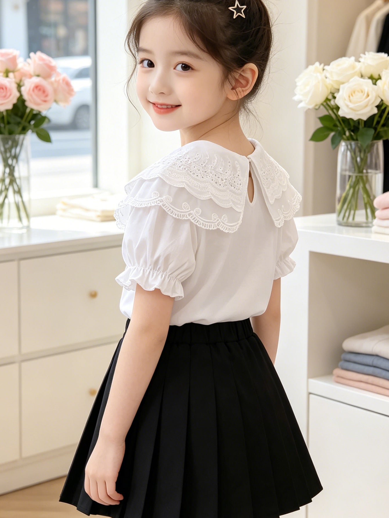 Children's Top Summer Thin Short-sleeved Casual Breathable Lapels Princess Children's T-shirt