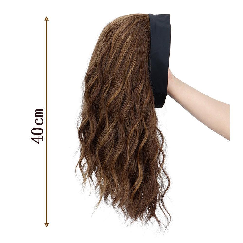Women's Mid-length Curly Hair Water Ripple Ice Silk Band Fiber Chemical Wig Long Curls