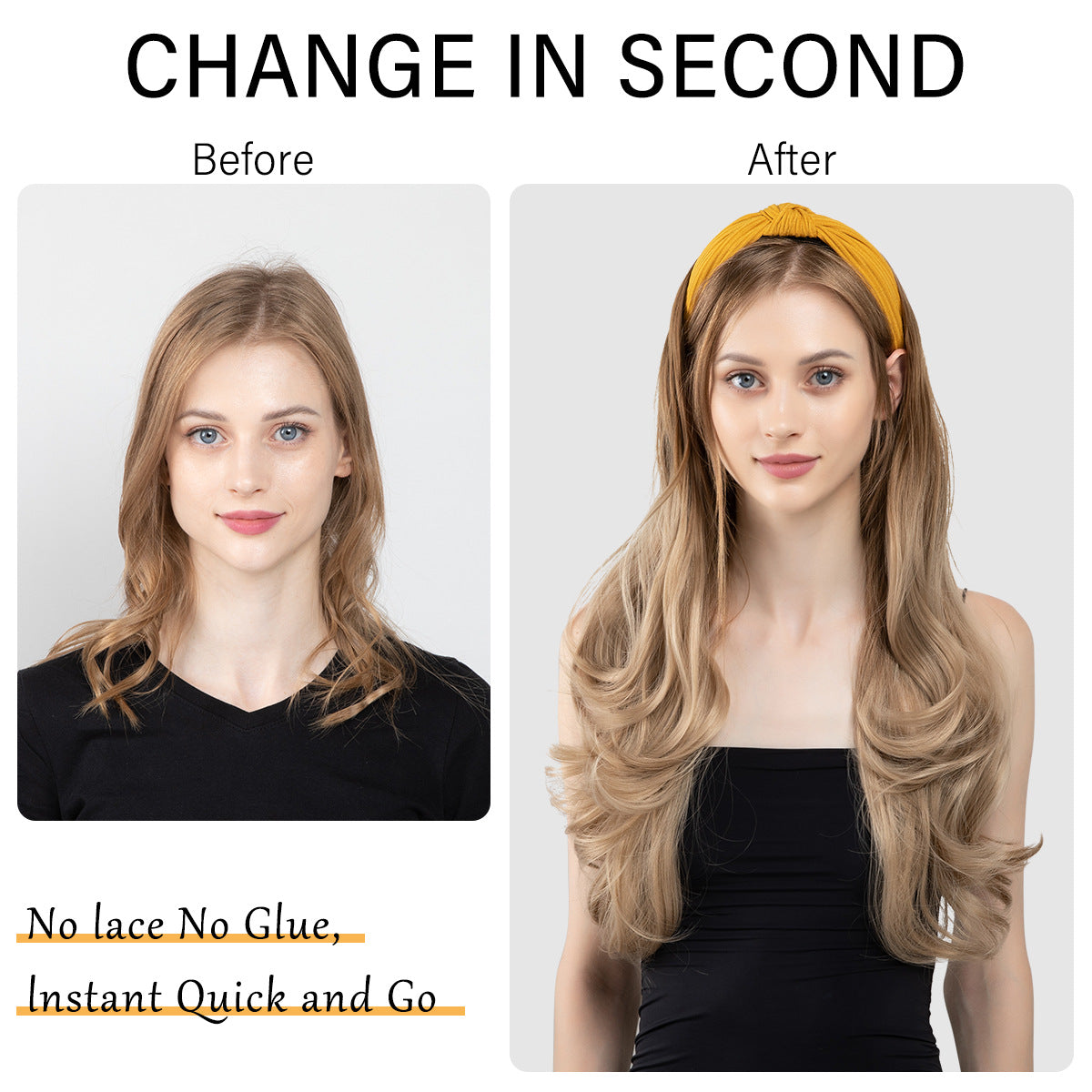 Female Hair Replacement Curly Headband Half Headgear Big Wig Long Curls
