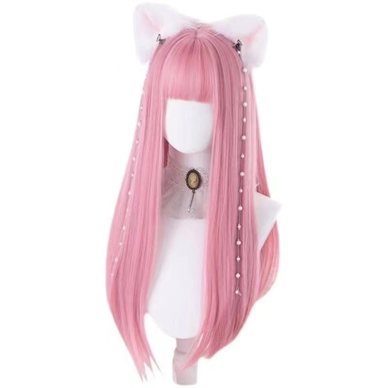 Women's Hair Cover Waist Light Pink Two-dimensional Long Straight Wig