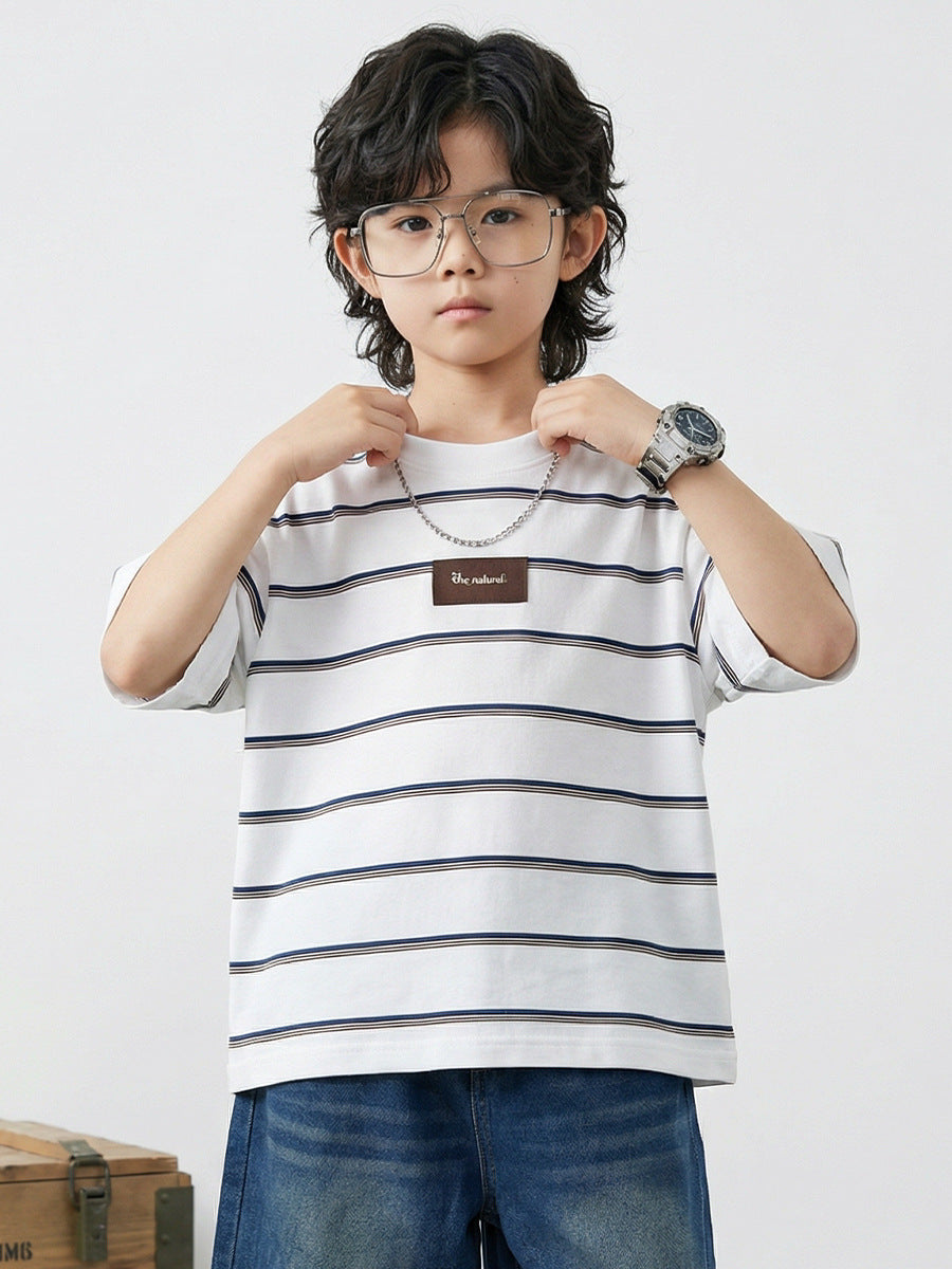 Children's Summer Clothes Middle Big Short-sleeved Striped Children's T-shirt