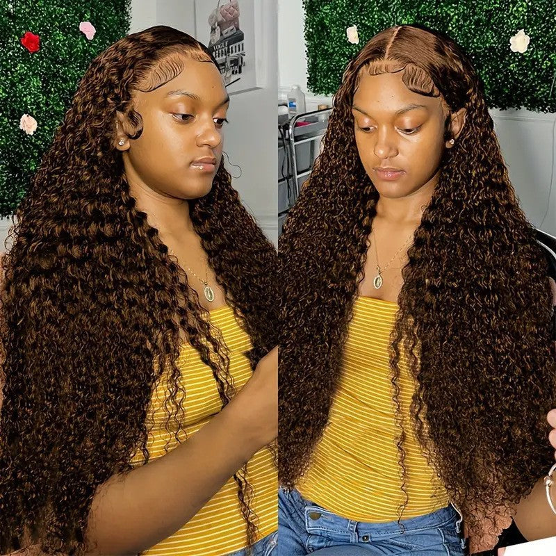 Women's Lace Light Gold Wigs With Small Curly Hair Medium Points Wig Long Curls