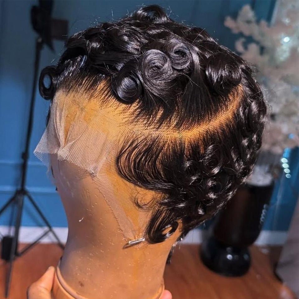 Classic Cool Piece Curly Head Cover Real Hair Wig