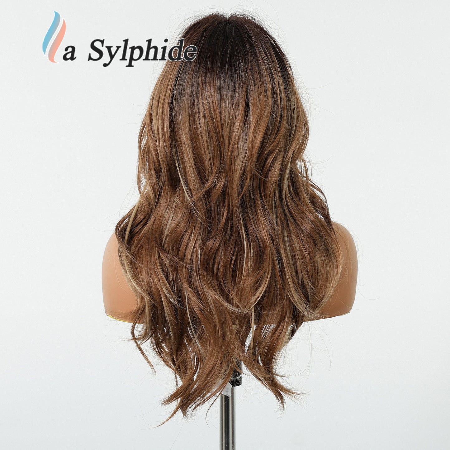 Live Broadcast Brown Golden Gradient Rose Net Mechanism Bangs Fashion Wig Long Curls