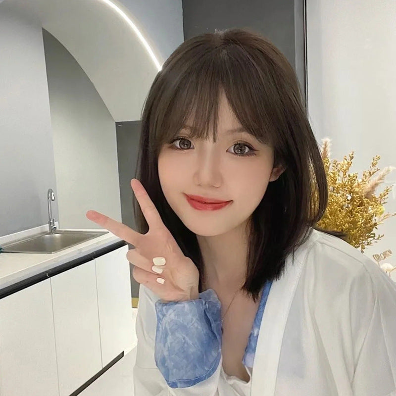 Women's Wigs Mid-length Air Bangs Collarbone Length Haircut Real Hair Wig