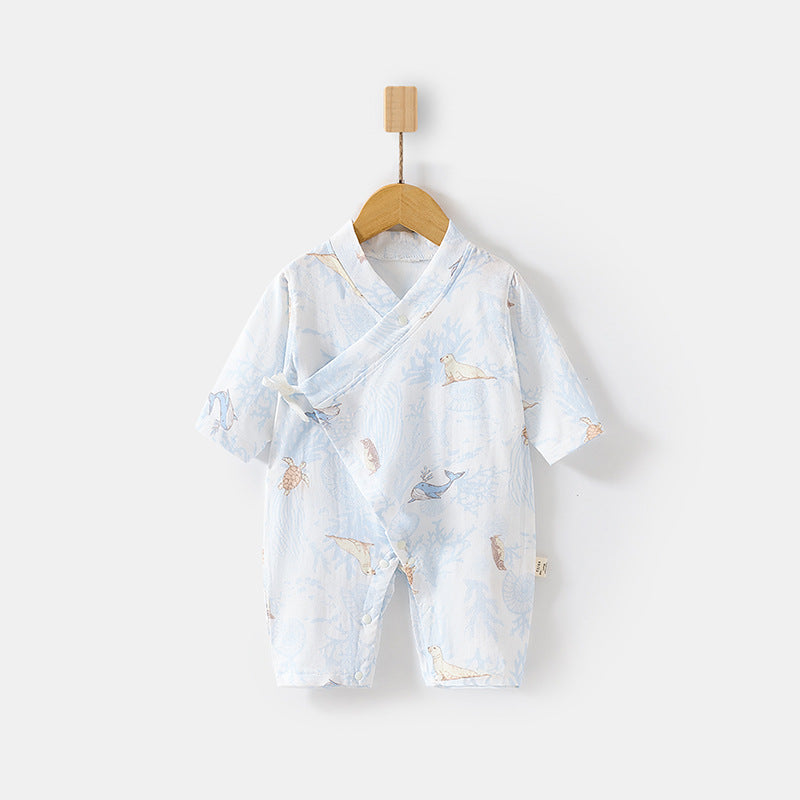 Children's Gauze Jumpsuit Long Sleeve Pure Cotton Rompers Air Conditioning Room Jumpsuit, Climbing Suit