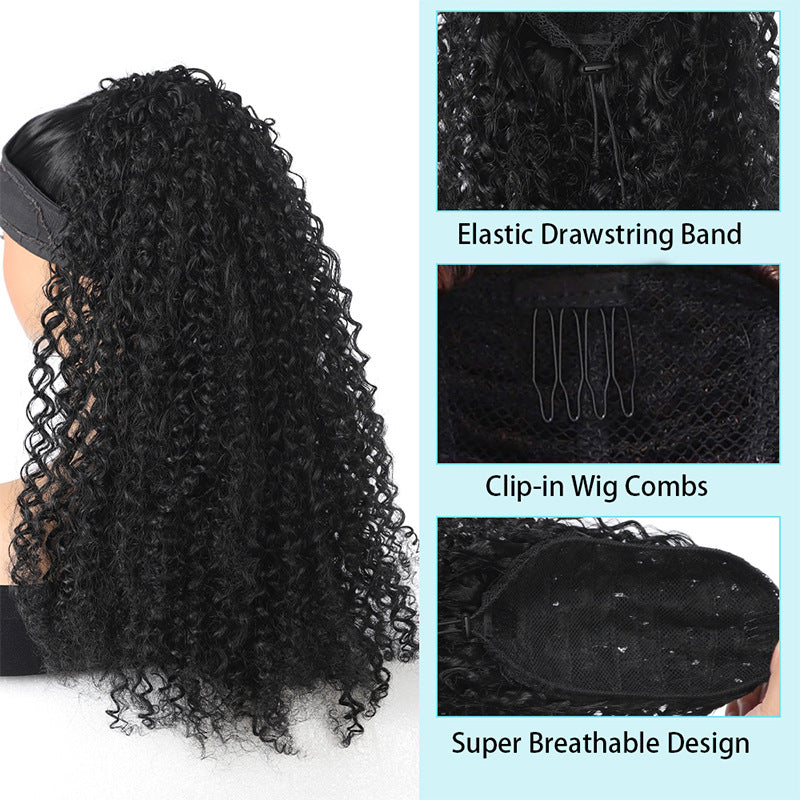 African Female Fluffy Curly Gradient Color Drawstring Wig Ponytail