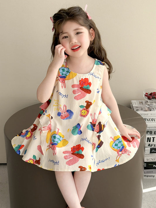 Children's Summer Vest Thin Sleeveless Bubble Ruffle Floral Children's Dress