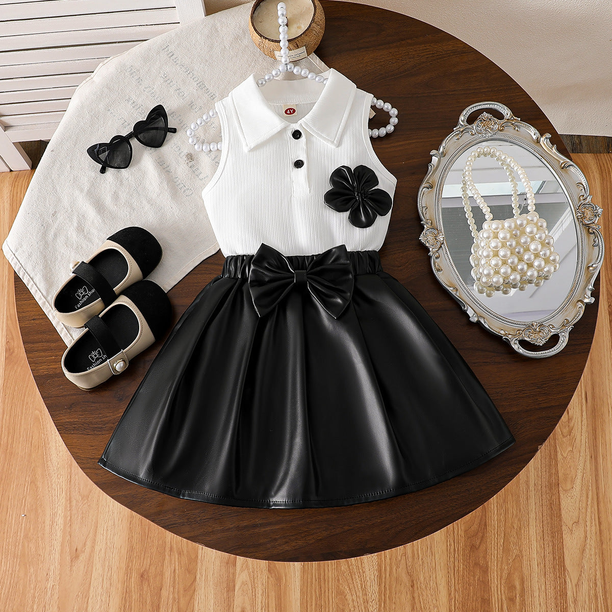Fashion Flower Solid Color Top Umbrella Swing Bow Children's Suit