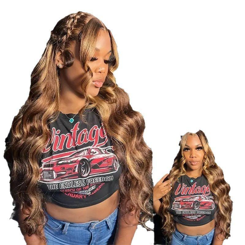 Front Lace Big Wave Curly Hair Highlight Female Fashion Piano Wig Long Curls
