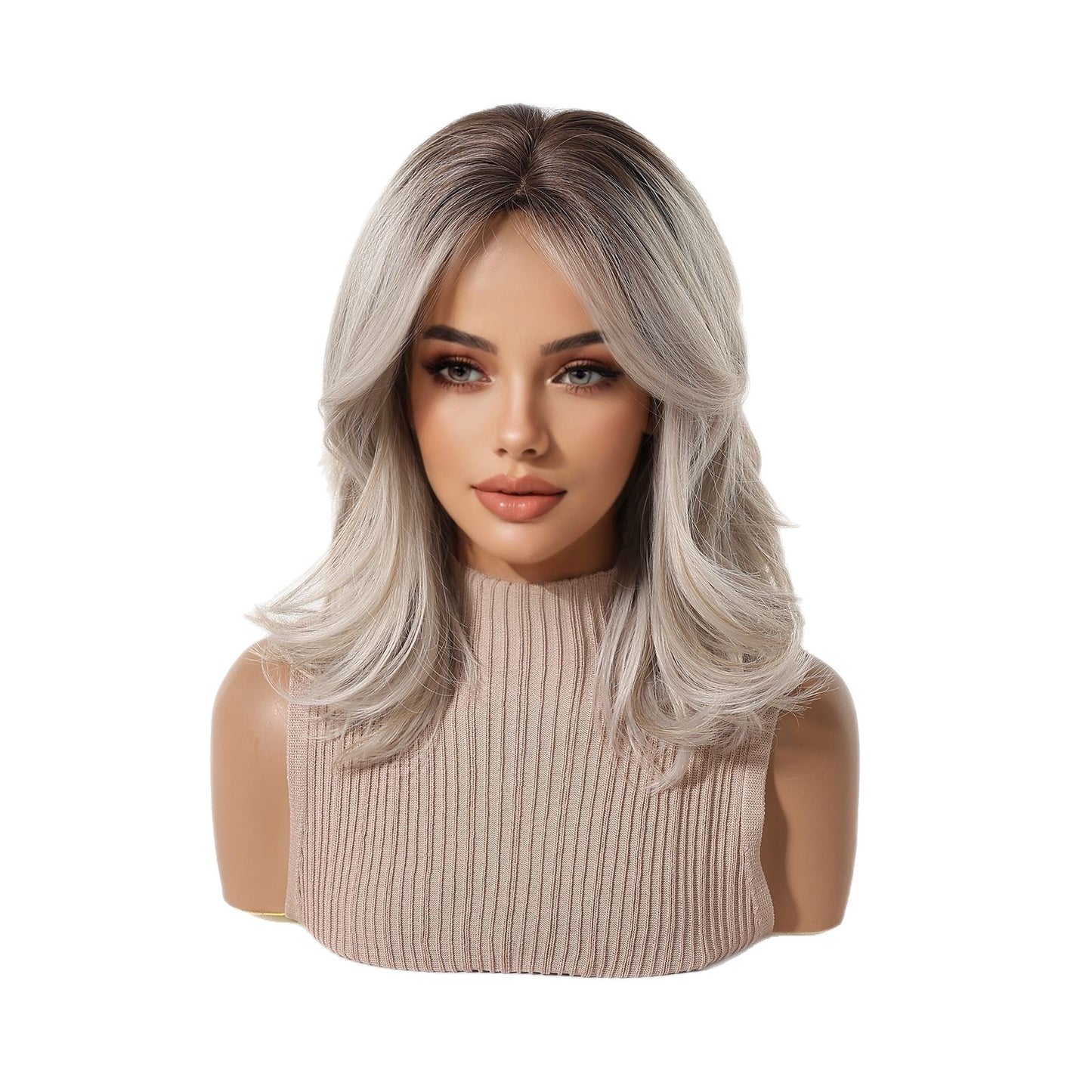 Sier Gray Gradient Mid-length Fiber Natural Fluffy Wig Long Curls
