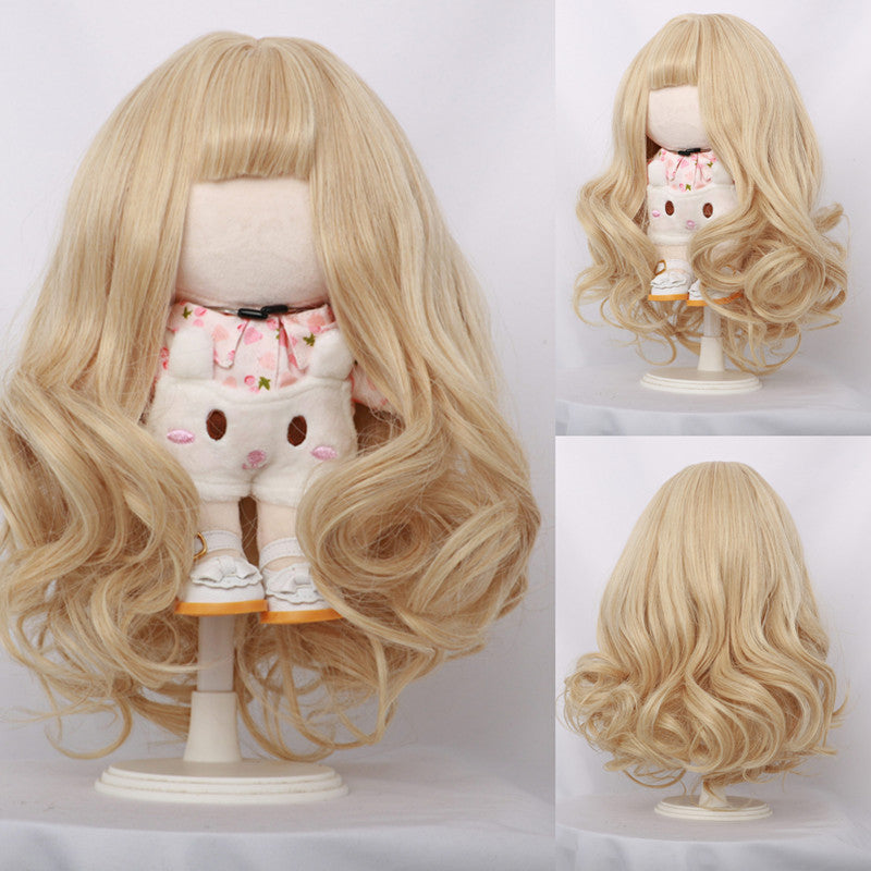 Cotton Doll With Cute Golden Curly Hair Long Straight Wig