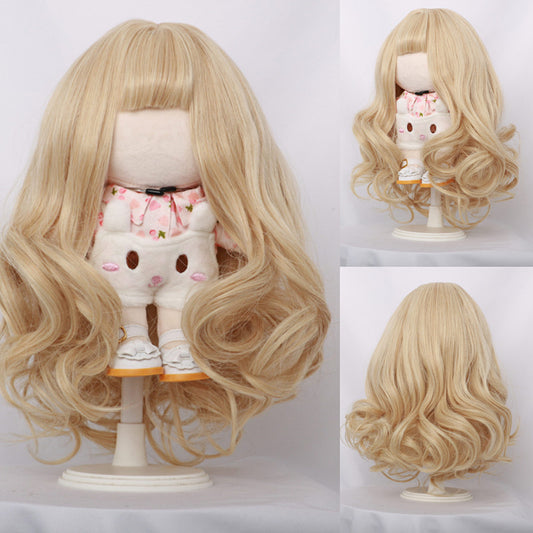 Cotton Doll With Cute Golden Curly Hair Long Straight Wig
