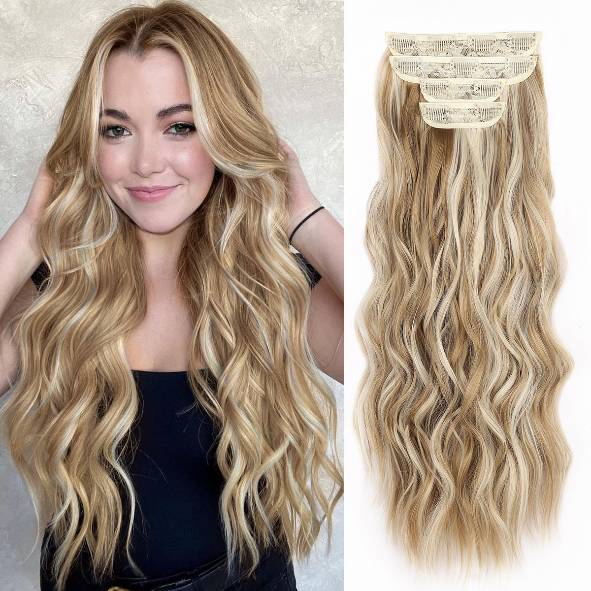 Women's Set Water Ripple Hairpiece Clip Fiber Wig