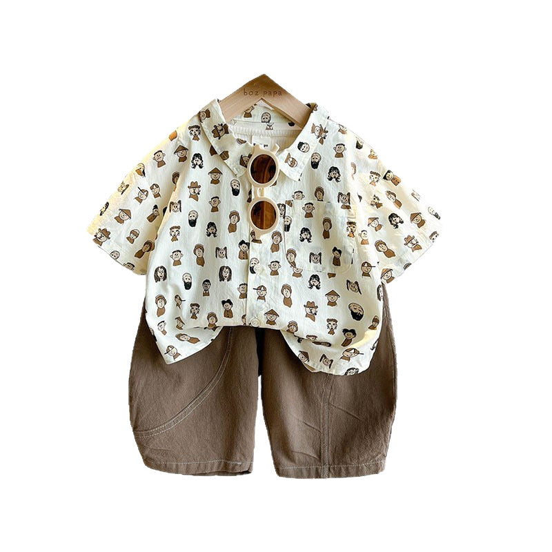 Boy Summer Clothing Cartoon Shirt Outfit Little Casual Handsome Clothes Children's Suit