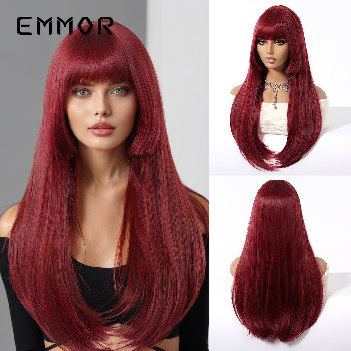 Bangs Champagne Brown Hair Dignified Goddess Chemical Long Straight Wig