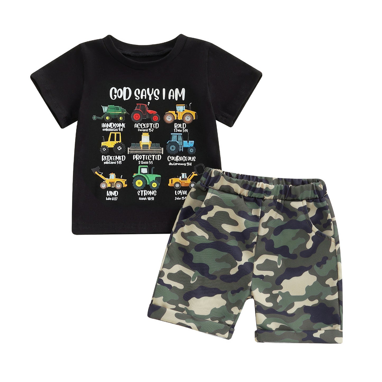 Boy Printed Short Sleeve Camouflage Shorts Children's Suit