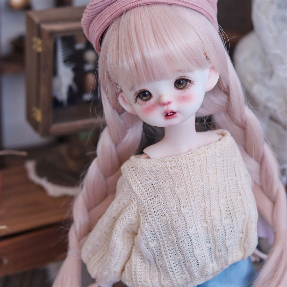 Doll Sheath Hairstyle Little Barbie Points Double Braid Pink Cos Wig