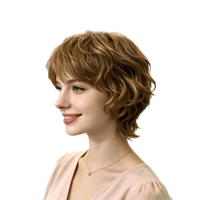 Female Rose Net Partial Gradient Platinum Fashion Wig Short Curly Hair