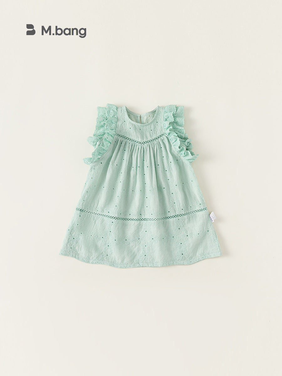 Children's Clothing Summer Sweet Flying Sleeve Hollow Flower Skirt A- Children's Dress