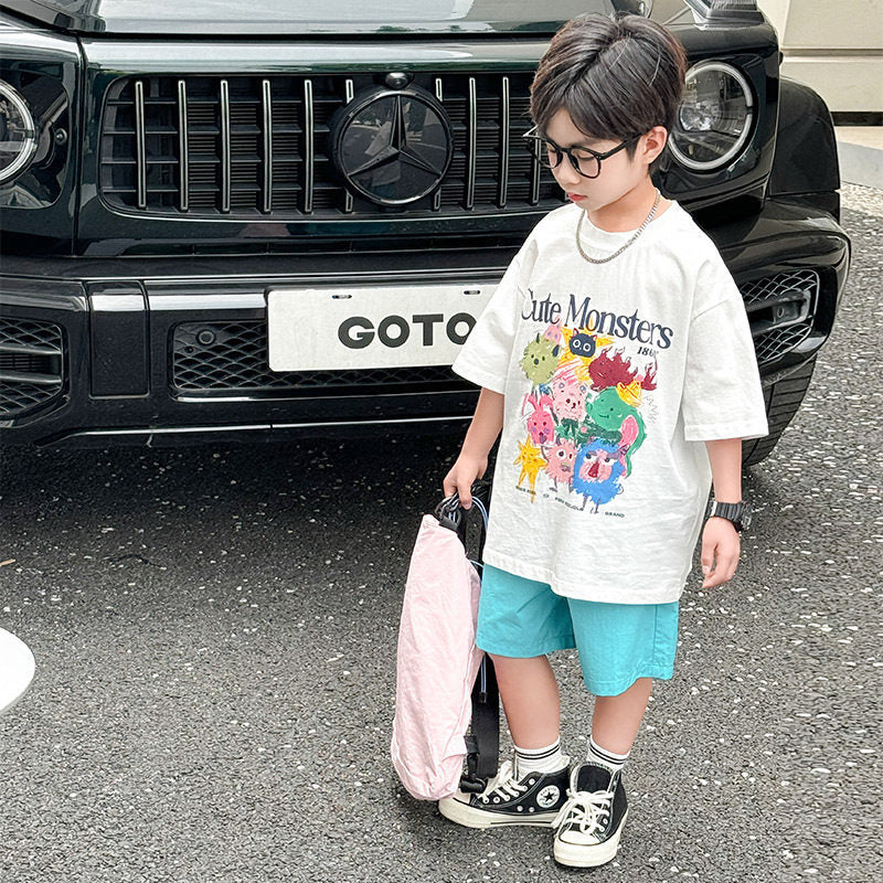 Children's Boy's Short-sleeved Pure Cotton Summer Dress Middle Big Children's T-shirt