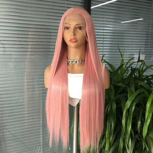 Pretty Fashion Pink Front Lace Style Long Straight Wig