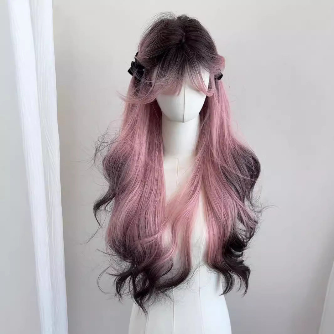 Pink Version Siamese Kitten Female Hair Gradient Black High Layered Wig Long Curls