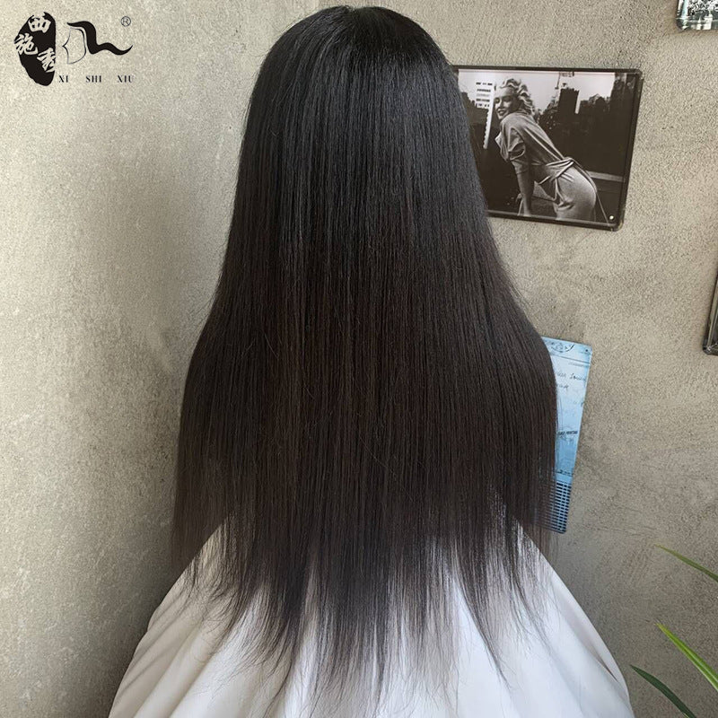 African Straight Hair Mixed Lace Sheath Wig Long Curls