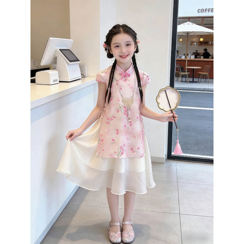 Children's Summer Chinese Style Traditional Cheongsam Big Children's Dress