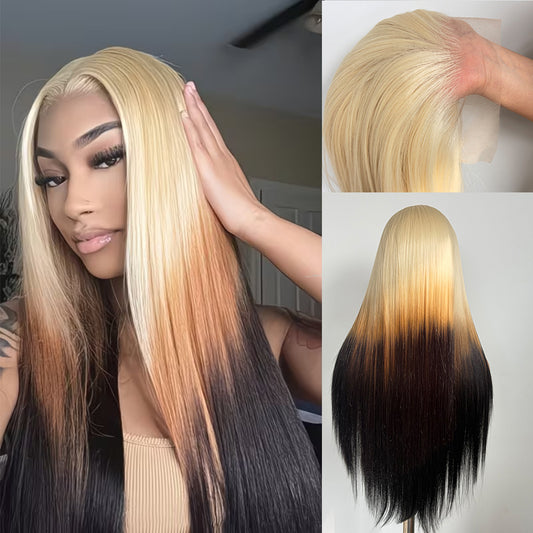 Gradient Brown Front Lace Dyed Synthetic Wig Long Curls