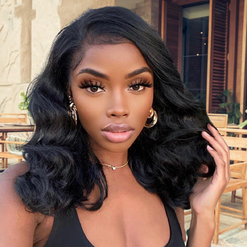 Women's Fashion Mid-length Black Waves Roll Fiber Wig Short Curly Hair