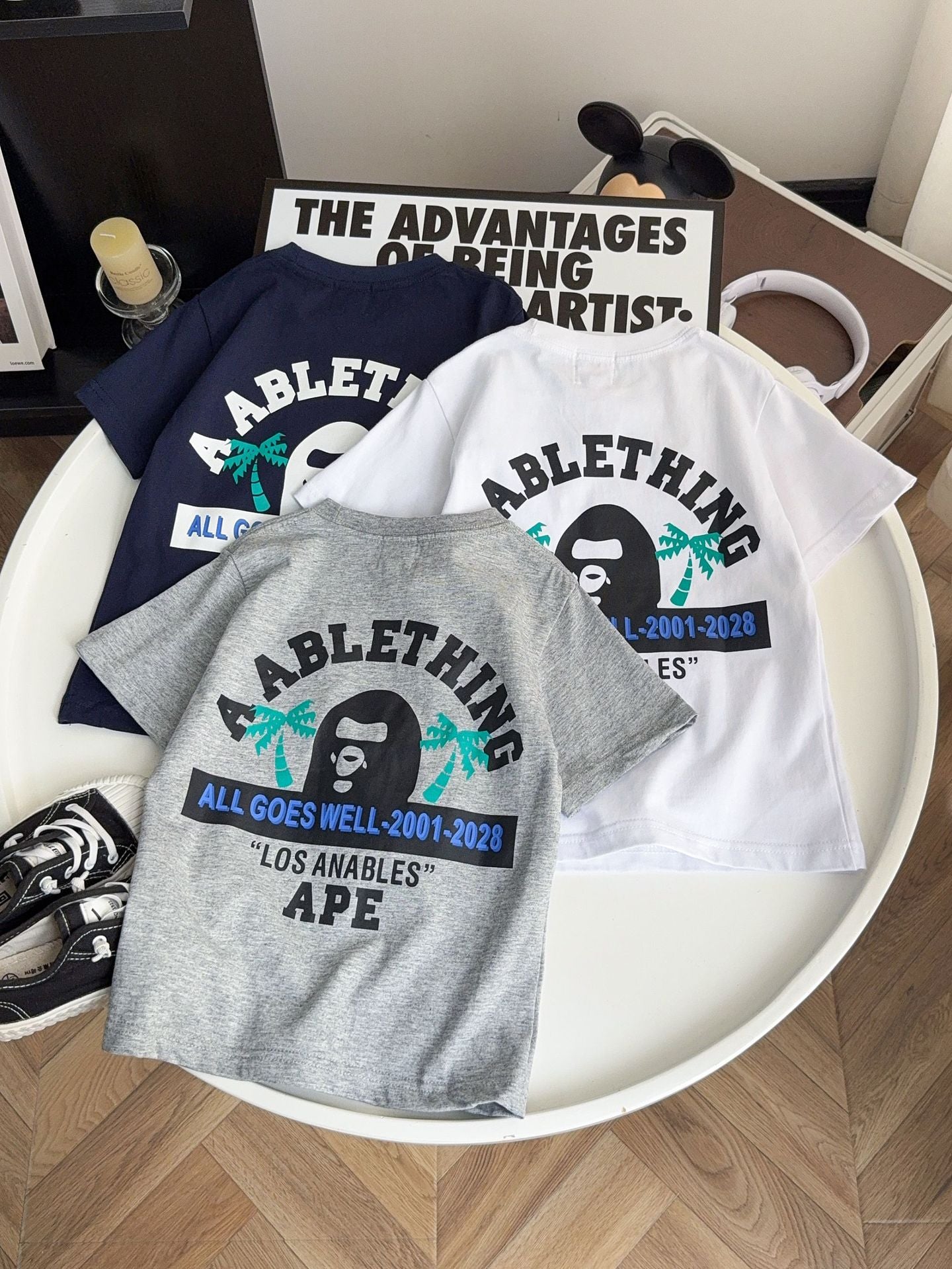 Children's Loose Cartoon Printed Korean Casual Sport Letters Cotton Children's T-shirt