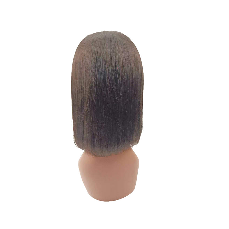 Women's African Lace Style Full Human Inch Wig Short Straight Hair