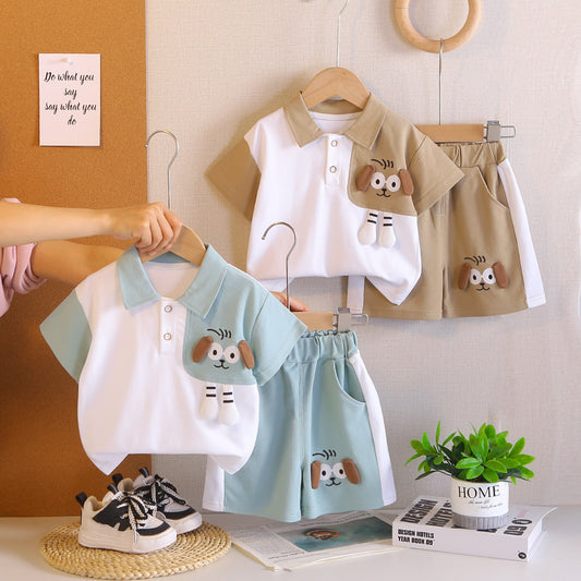 Big Eye Dog Short Sleeve Western Style One Year Old Children's Suit