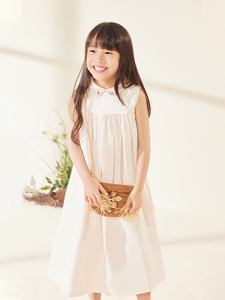 Summer Formal Cherry Embroidered Cotton Vest Children's Dress
