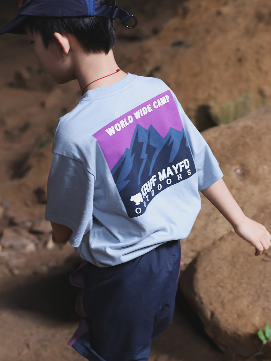 Children's Short-sleeved Summer Outdoor Mountain Round Neck Boy's Soft Cotton Children's T-shirt