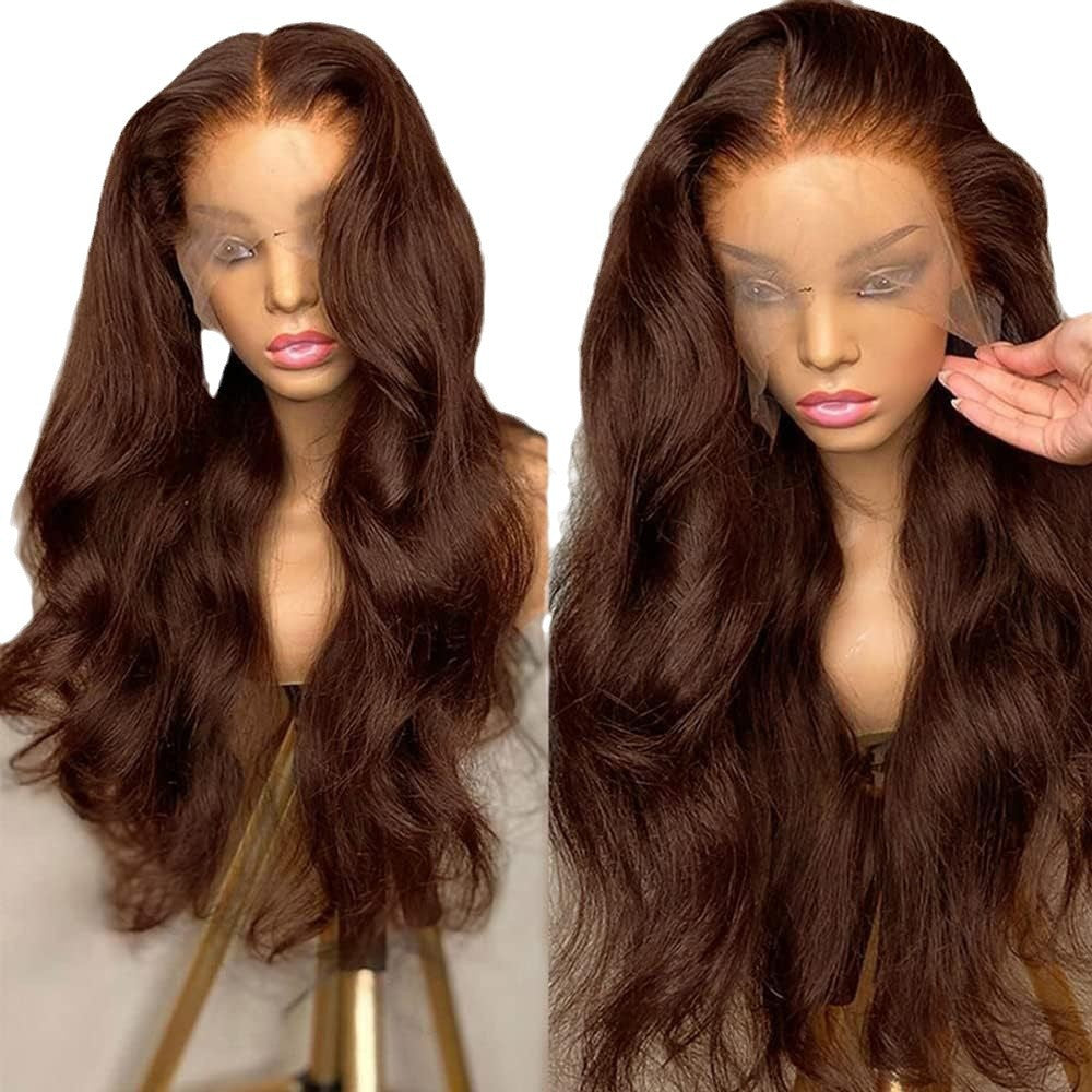 Women's Front Lace Medium Brown Curly Hair Big Wig Long Curls