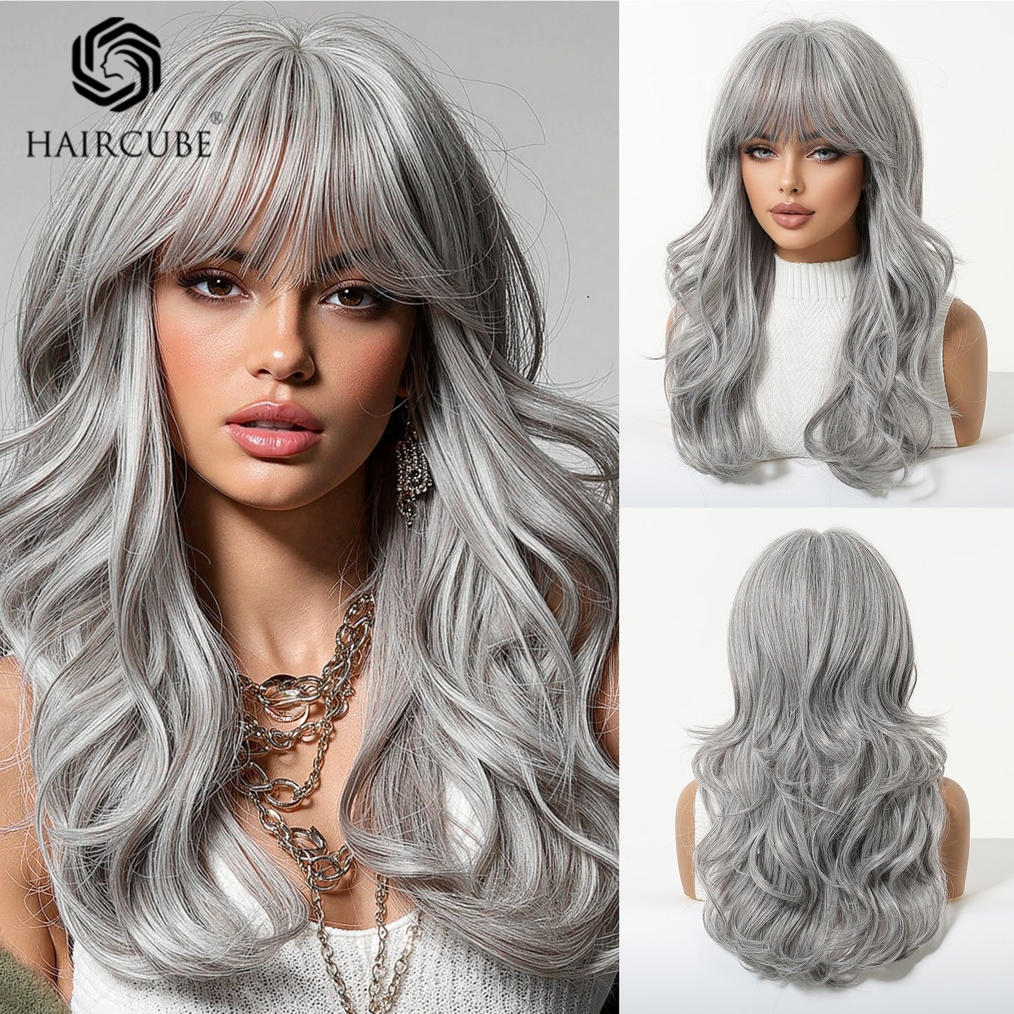 With Bangs Gray Can Be Divided Into Curly Hair Temperament Wig Long Curls