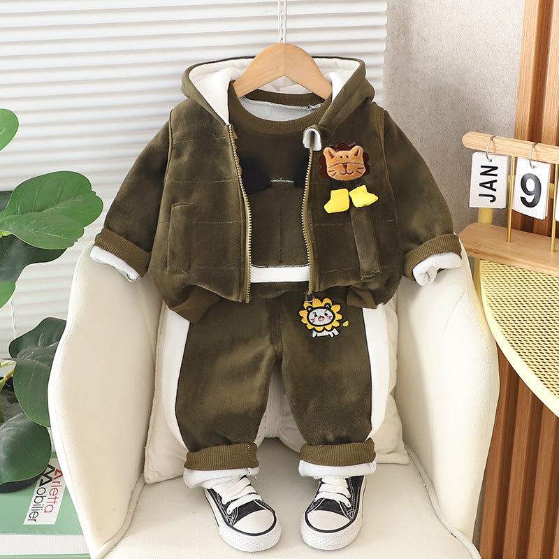 Children's Korean Style Clothing Fleece Padded Bear Children's Suit