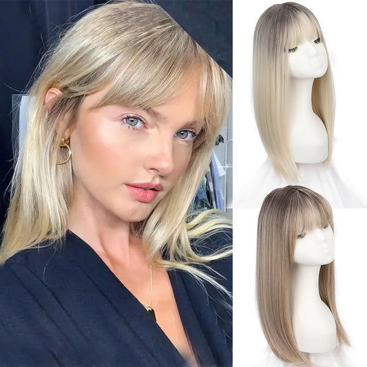 Hair Supplementing Piece Simulation Scalp Mid-length Head Covering Gray Wig