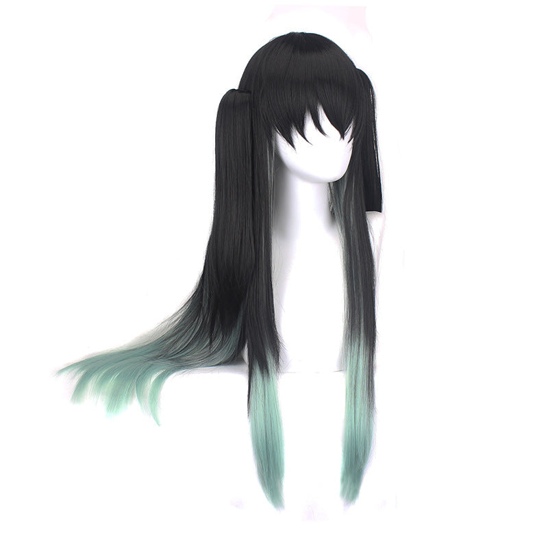 Black Gradient Color Matching Mixed Blue Green Cos Wig